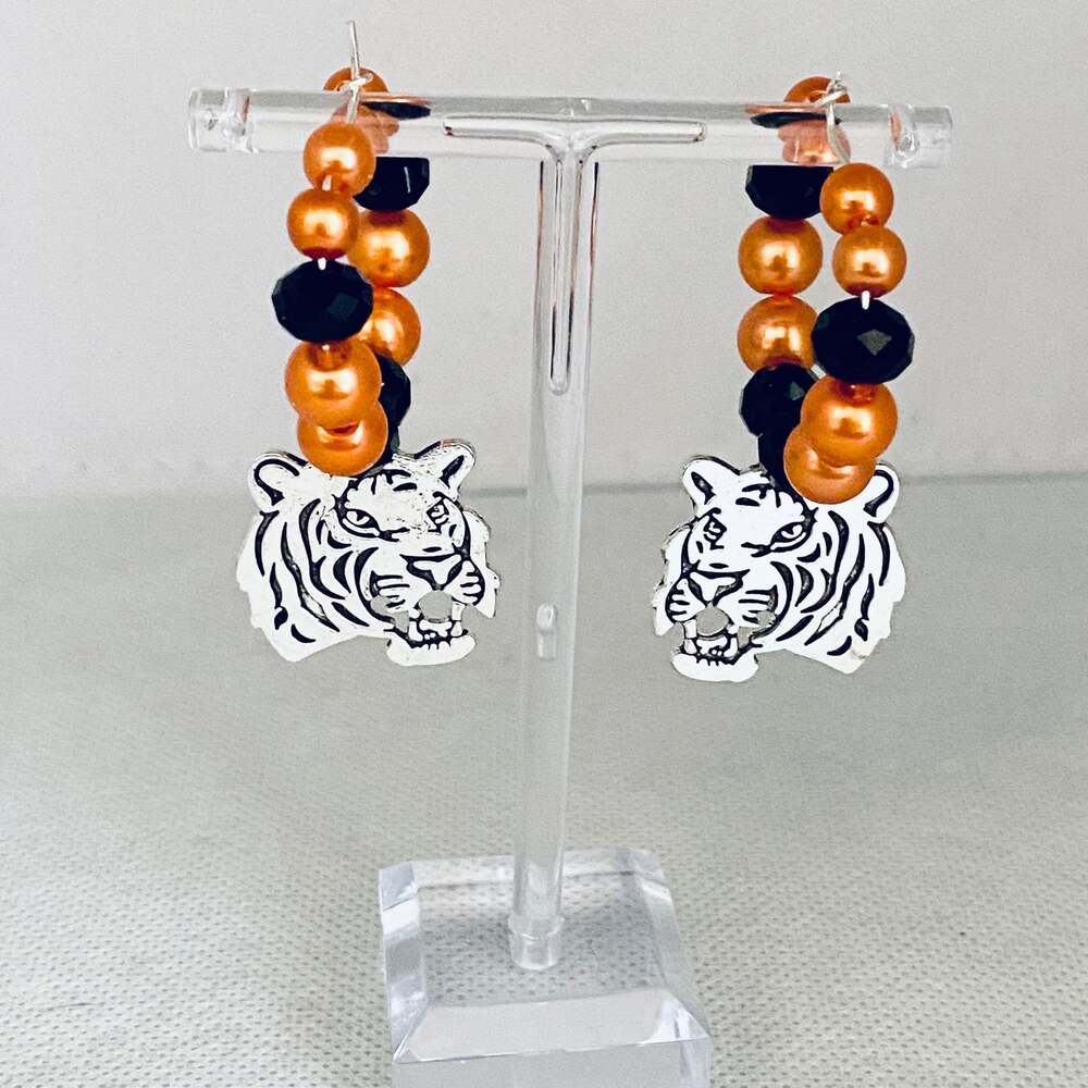 Cincinnati Bengals Tiger Beaded Hoop Earrings